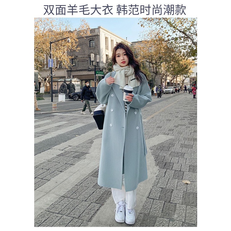 Áo Khoác Len cashmere Hai Mặt Dáng Rộng Màu Xanh Dương Phong Cách Hàn Quốc Thời Trang Thu Đông 2023 Mới