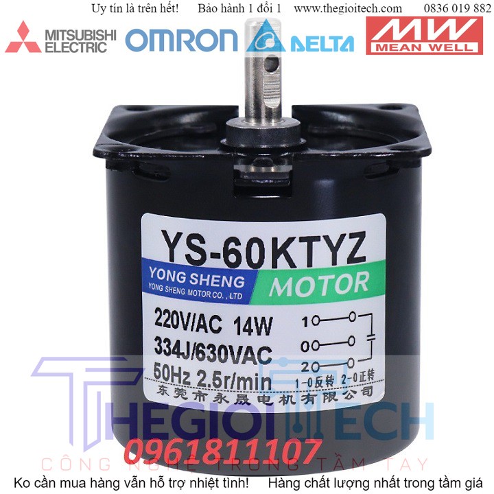 [Nhông kim loại] Motor giảm tốc 220V 14w 60KTYZ nhông kim loại trục 7mm, động cơ giảm tốc 220V 14W
