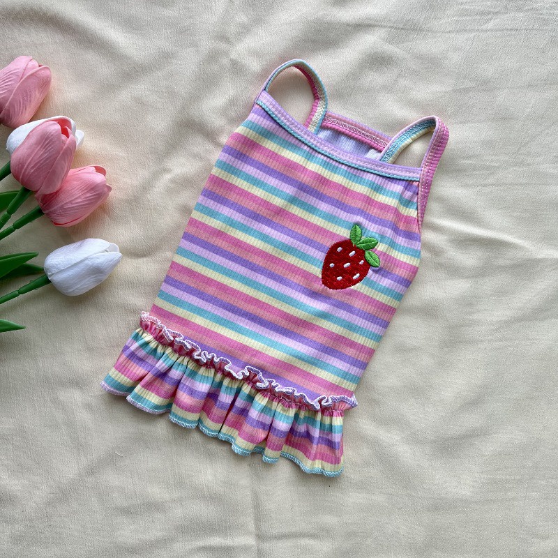 Áo Thun Thêu Họa Tiết Trái Dâu Nhiều Màu Sắc Xinh Xắn Cho Cún Cưng