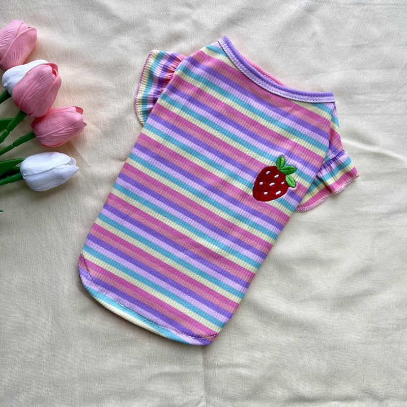 Áo Thun Thêu Họa Tiết Trái Dâu Nhiều Màu Sắc Xinh Xắn Cho Cún Cưng