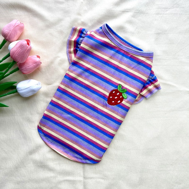 Áo Thun Thêu Họa Tiết Trái Dâu Nhiều Màu Sắc Xinh Xắn Cho Cún Cưng