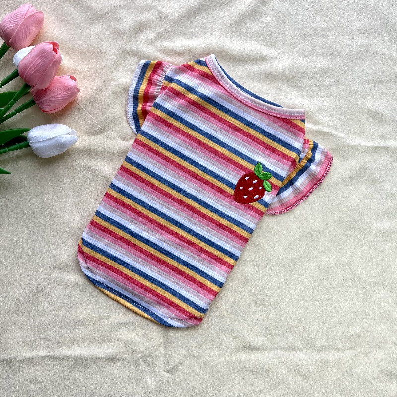 Áo Thun Thêu Họa Tiết Trái Dâu Nhiều Màu Sắc Xinh Xắn Cho Cún Cưng