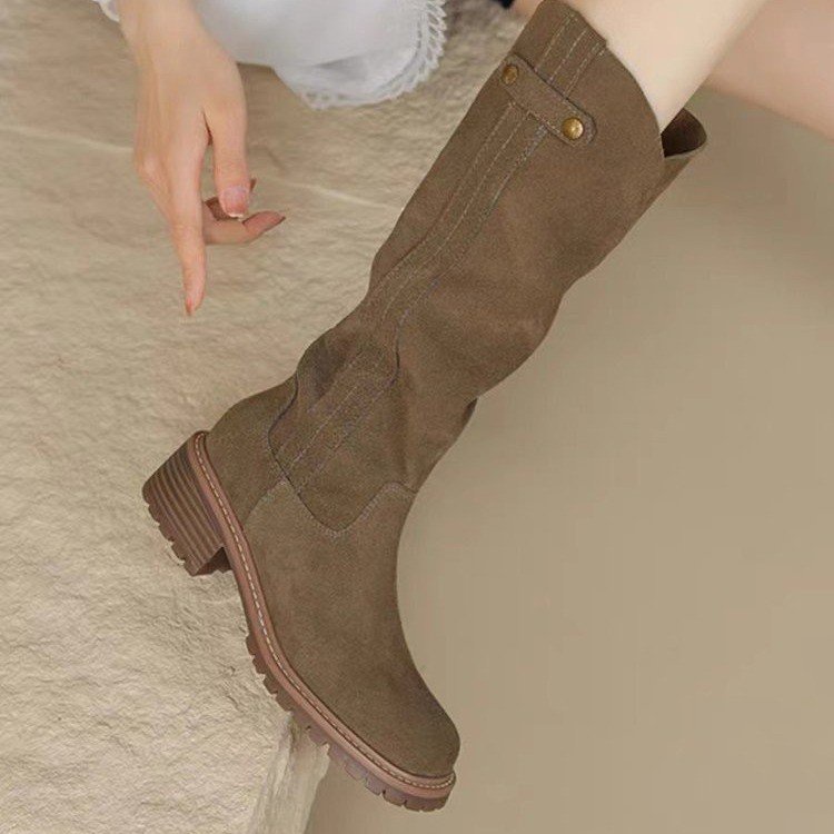 Giày Bốt Mũi Tròn Đế Dày Thời Trang Cá Tính Cho Nữ