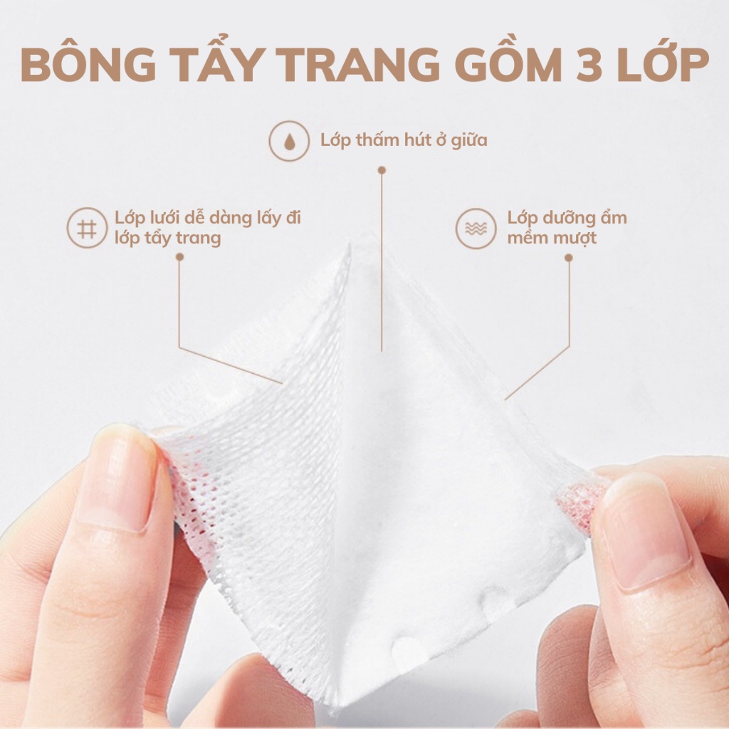 Bông Tẩy Trang 222 Miếng Cotton Pads 3 Lớp 2 Sợi Tự Nhiên An Toàn Cho Da Thấm Hút Phù Hợp Mọi Loại Da