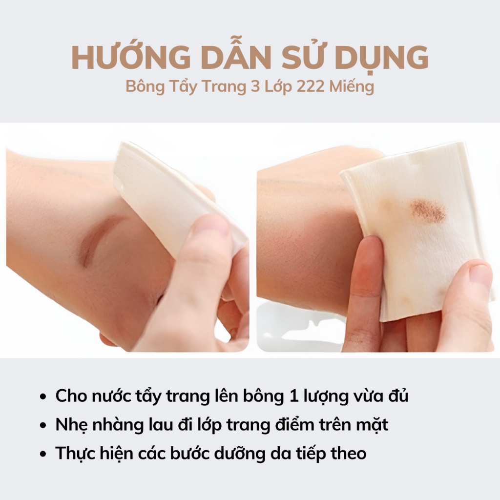 Bông Tẩy Trang 222 Miếng Cotton Pads 3 Lớp 2 Sợi Tự Nhiên An Toàn Cho Da Thấm Hút Phù Hợp Mọi Loại Da