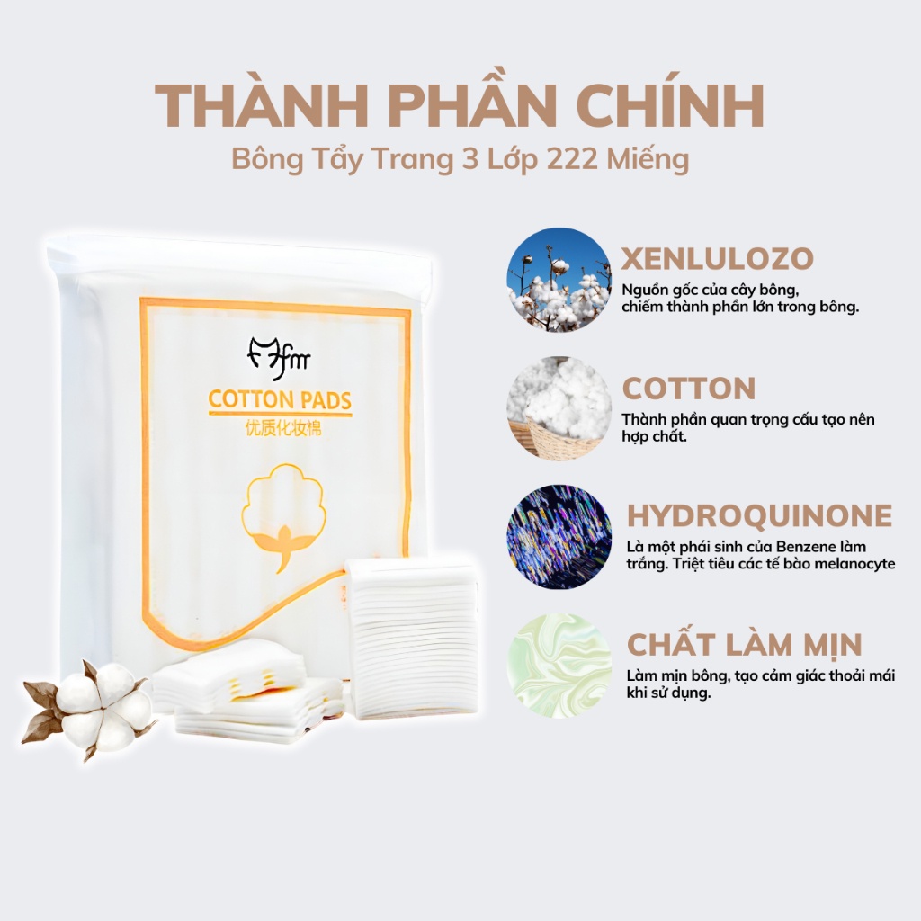 Bông Tẩy Trang 222 Miếng Cotton Pads 3 Lớp 2 Sợi Tự Nhiên An Toàn Cho Da Thấm Hút Phù Hợp Mọi Loại Da