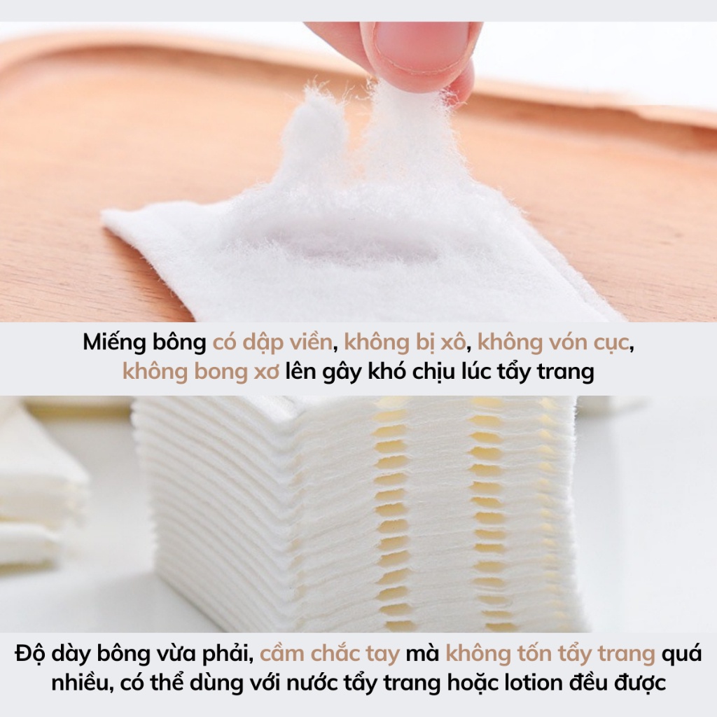 Bông Tẩy Trang 222 Miếng Cotton Pads 3 Lớp 2 Sợi Tự Nhiên An Toàn Cho Da Thấm Hút Phù Hợp Mọi Loại Da