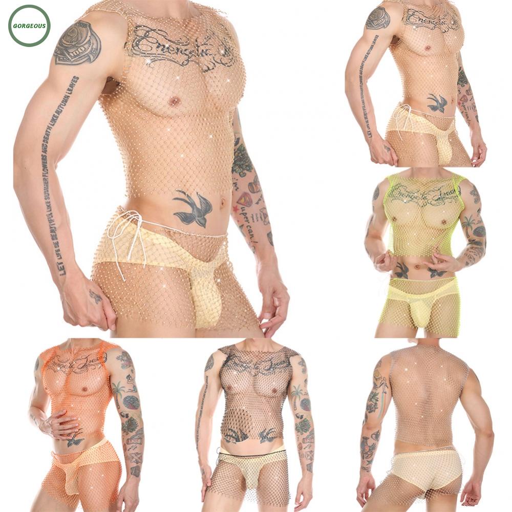 Mới 1 Áo Sát Nách Lưới nylon Co Giãn Cổ Vuông Gợi Cảm 5 Màu Tùy Chọn Cho Nam