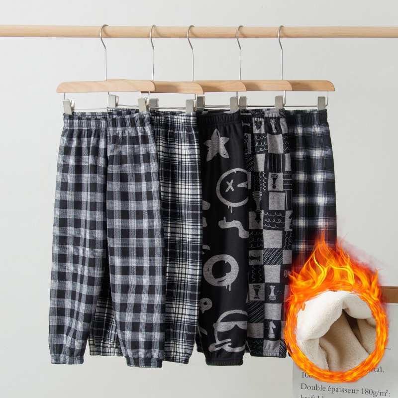 Quần Legging 90-150cm Vải Lông Cừu Dày Dặn Dáng Rộng Họa Tiết Kẻ Sọc Thời Trang Thu Đông Cho Bé