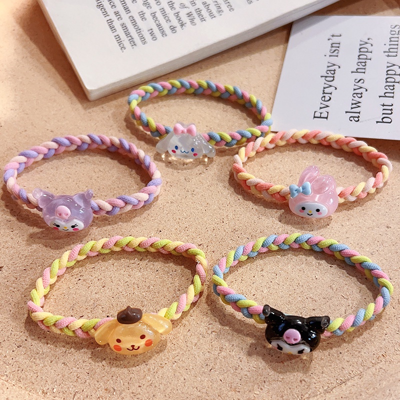 SANRIO Bộ 5 Dây Buộc Tóc Da Co Giãn Phong Cách kuromi melody Dễ Thương h0056