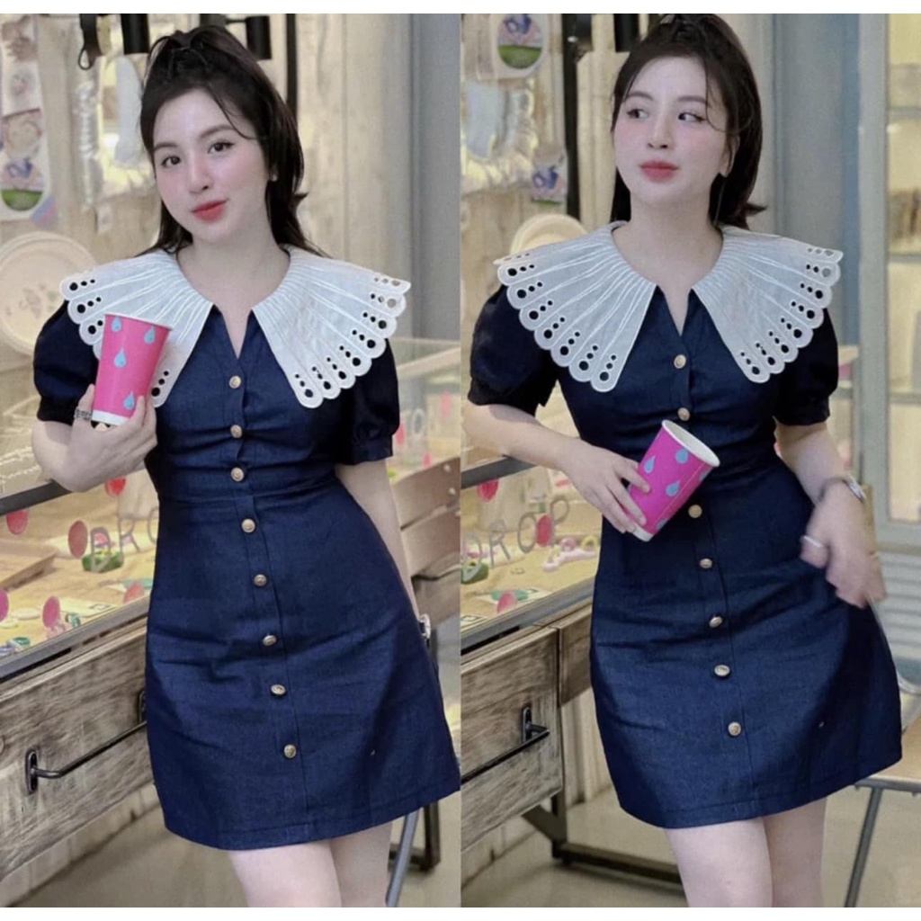 60-90KG ĐẦM JEAN CỔ BÈO NÚT VÀNG BIGSIZE VƯƠNG NGỌC HÂN