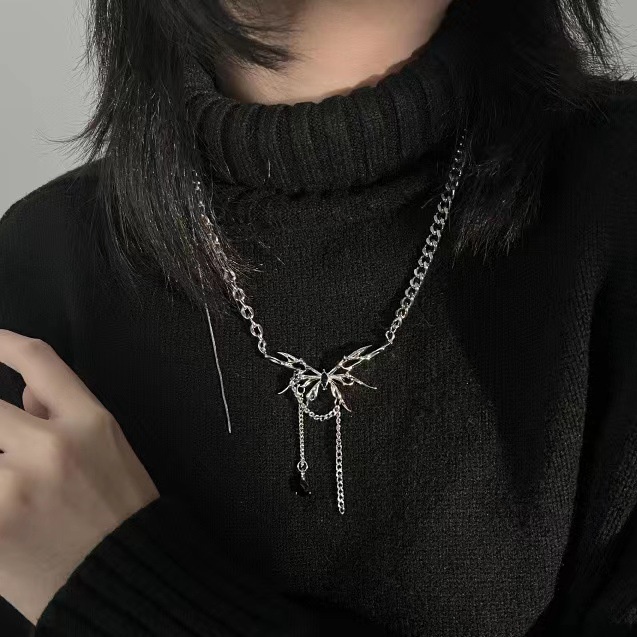 Mới Dây Chuyền Mặt Hình Bướm Đính Đá zircon Đen Thời Trang Cho Nữ
