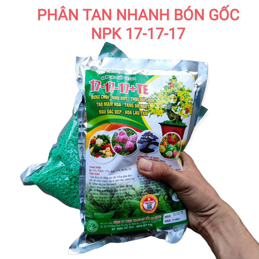 Phân Bón Gốc tan nhanh - Npk 17-17-17 dinh dưỡng đầy đủ cho mọi cây trồng, 1 ký