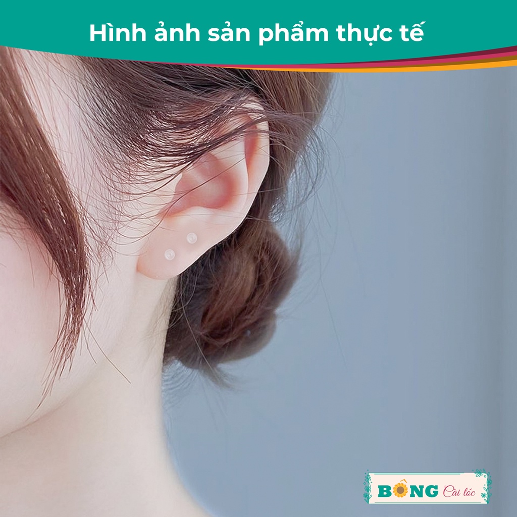 Set kèm hộp bông tai nhựa y tế trong suốt hình tròn giữ lỗ, không gây kích ứng BT120 - khuyên tai BÔNG Cài Tóc