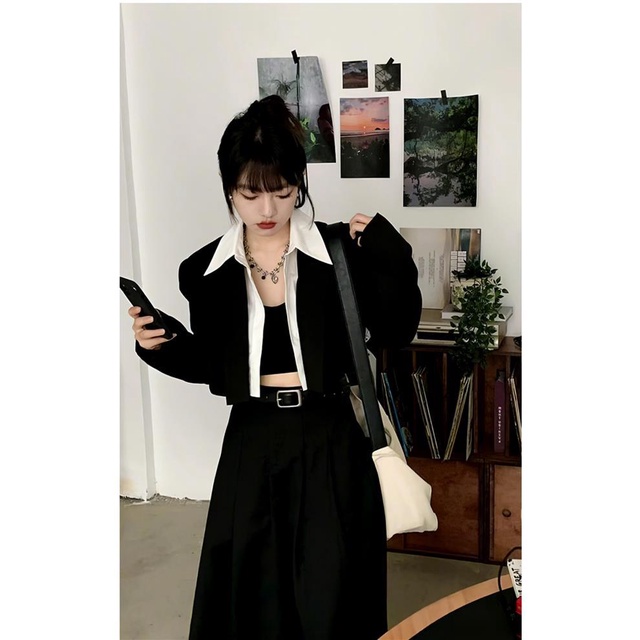 Bộ Áo Khoác Vest + Chân Váy Xếp Ly Lưng Cao Thời Trang Xuân Thu 2023 Cho Nữ