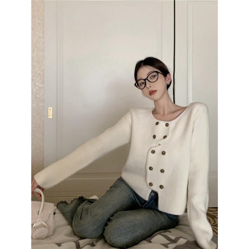 Áo Khoác cardigan Dệt Kim Tay Dài Dáng Ngắn Thời Trang Cho Nữ