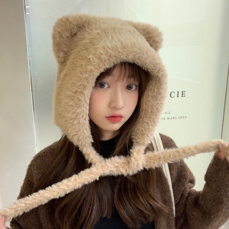 Dễ Thương Mũ Len Dệt Kim Giữ Ấm Tai Gấu Đáng Yêu Thời Trang Thu Đông Dành Cho Nữ