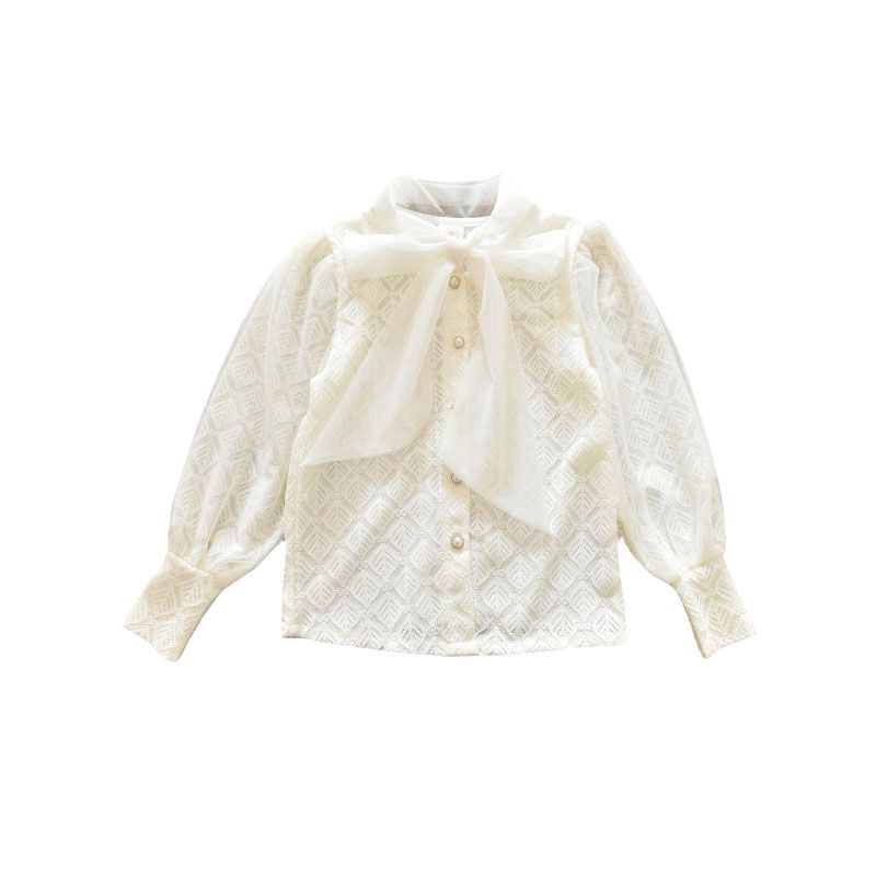 Áo Sơ Mi Họa Tiết Hoa Rỗng Màu Trơn Phong Cách Pháp Mới Cho Bé Gái