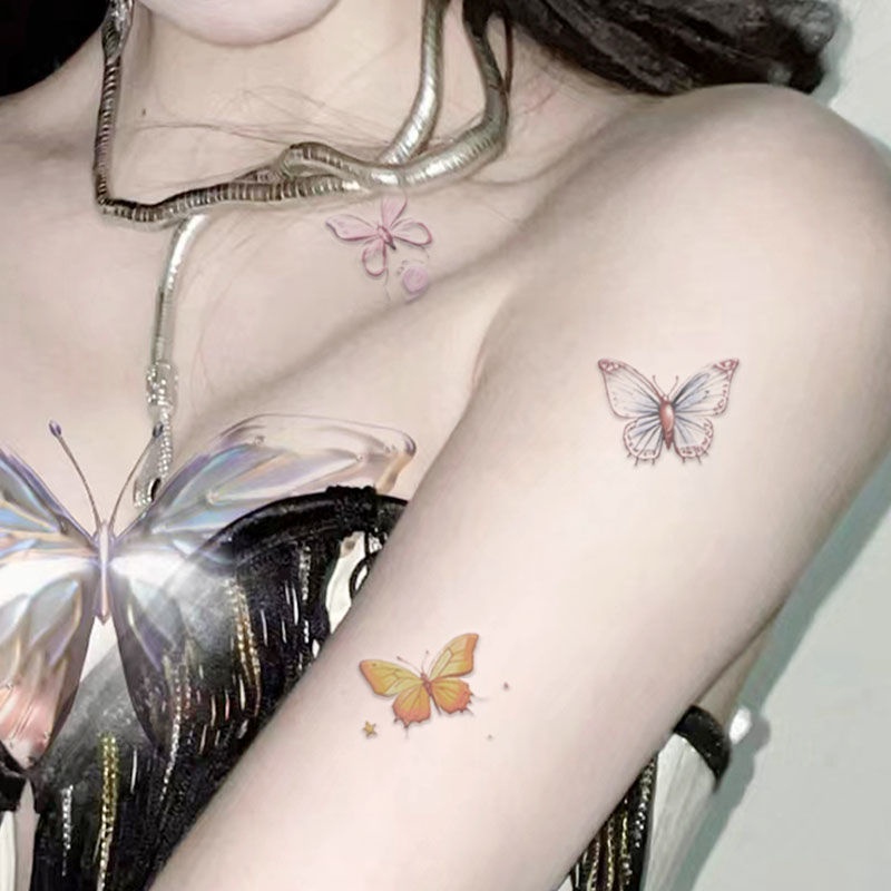 Hình Xăm Dán Tạm Thời Họa Tiết Hoa Và Bướm Nhiều Màu Sắc Chống Thấm Nước Lâu Trôi 7 Ngày