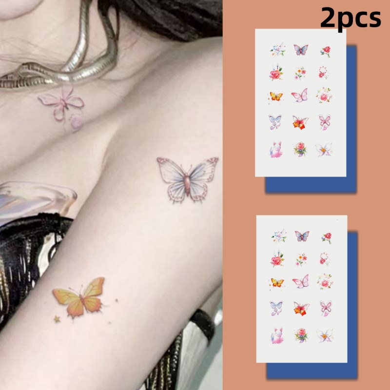 Hình Xăm Dán Tạm Thời Họa Tiết Hoa Và Bướm Nhiều Màu Sắc Chống Thấm Nước Lâu Trôi 7 Ngày