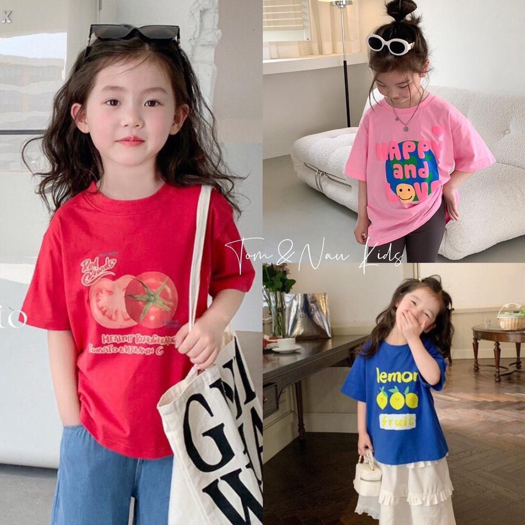 A5-Size (9-40Kg) Áo thun cộc tay bé gái vải cotton dễ thương