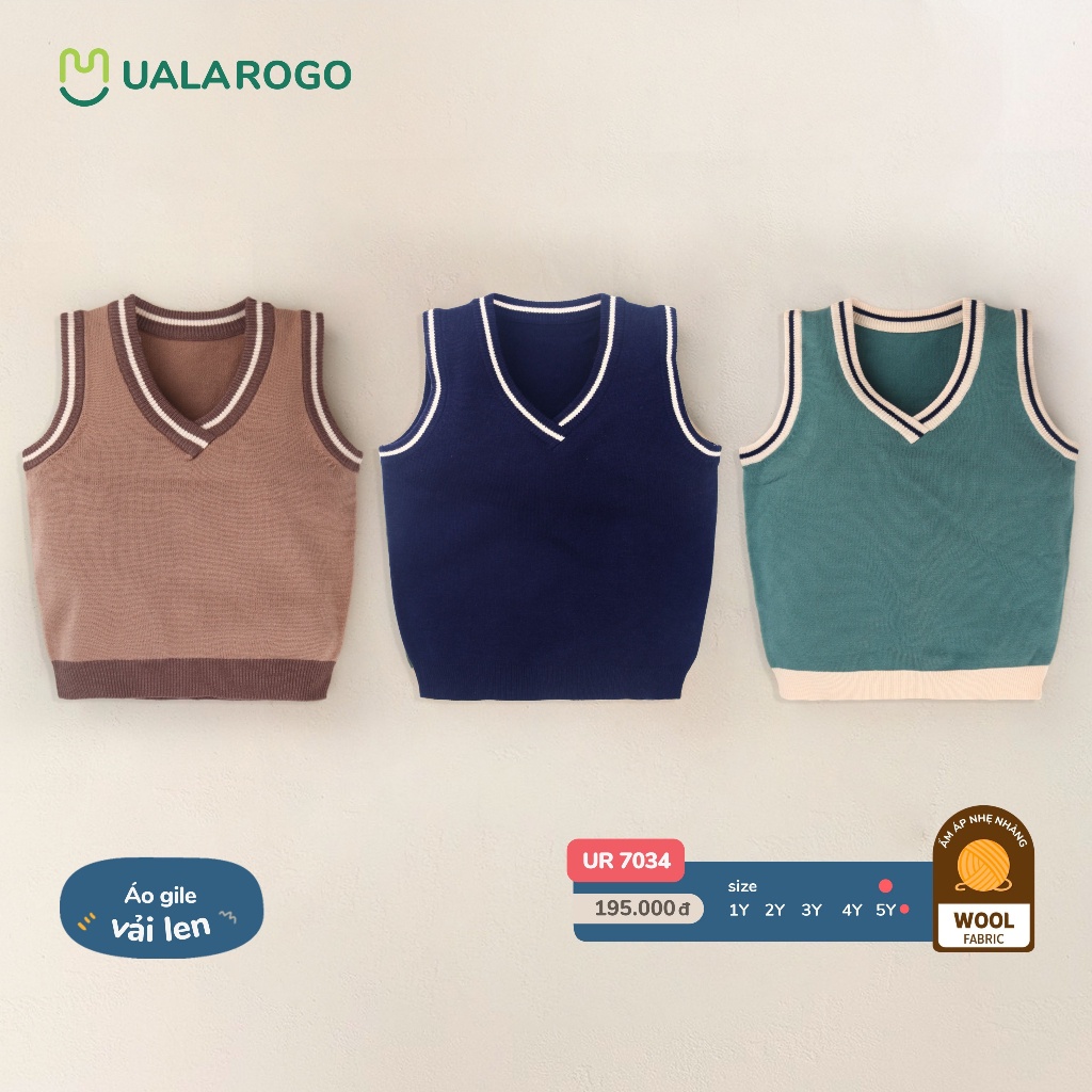 Áo Gile Ualarogo cho bé 1-5 tuổi sợi Len ấm áp nhẹ nhàng gọn nhẹ mềm mại thoáng khí 7034