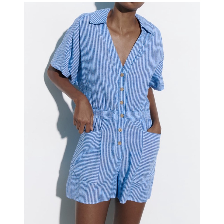 Zara jumpsuit Ngắn Lưng Thun Có Túi Thời Trang Mùa Hè Cho Nữ8372067