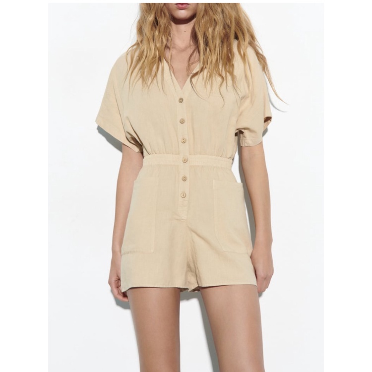 Zara jumpsuit Ngắn Lưng Thun Có Túi Thời Trang Mùa Hè Cho Nữ8372067