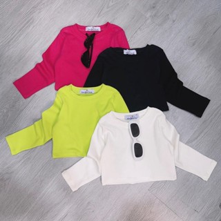  A113- tomnaukid  Áo croptop tay dài bé gái cực xinh chất bozip co giãn thoải mái - Size 6-30Kg 