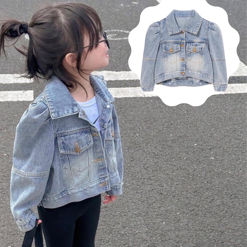 K100 -Size  Áo khoác JEAN bé gái bò mềm bé mặc xinh cá tính- Tom&Nau Kids