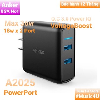 Củ sạc nhanh 2 cổng 36W Anker PowerPort A2025 A2023 A2027 PowerIQ Quick charger 3.0 Tuấn Hà Store