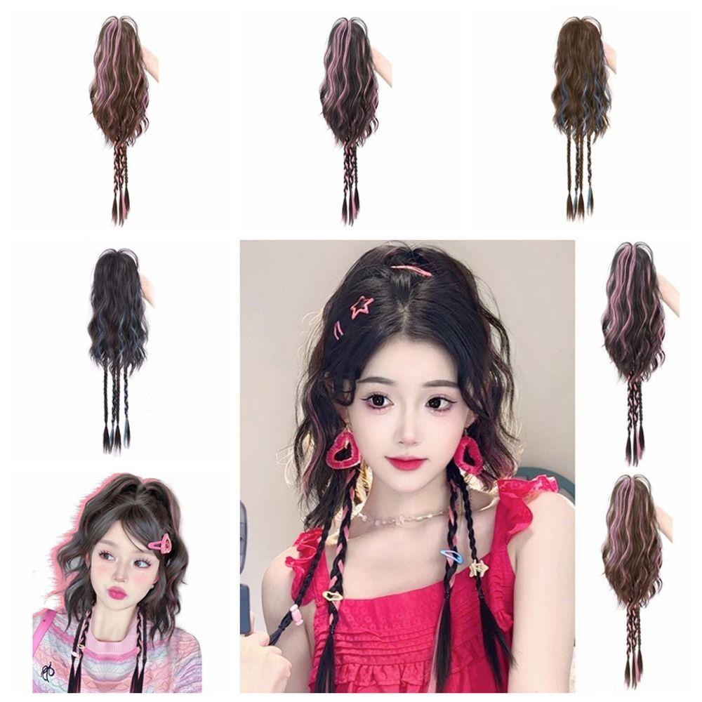 Tóc Giả daron1 Kiểu Tóc Đuôi Ngựa Xoăn Gợn Sóng Bắt Sáng y2k