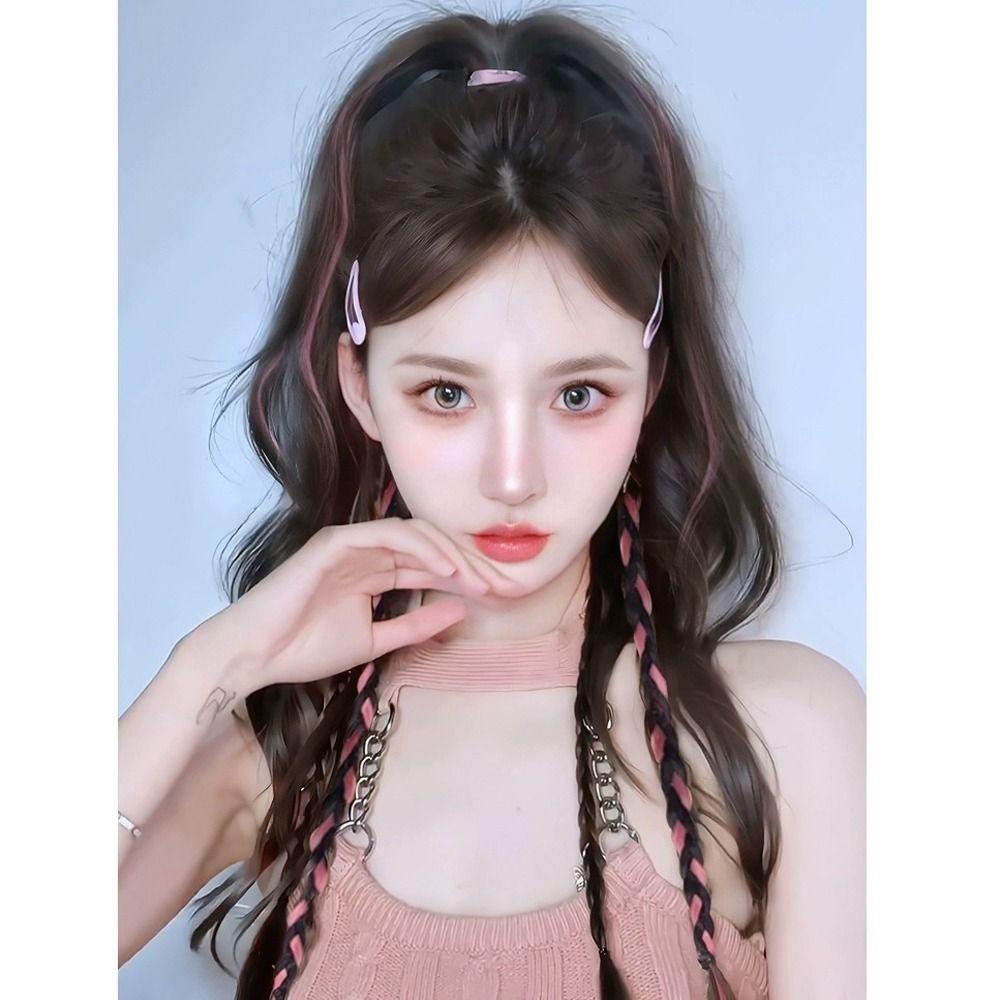 Tóc Giả daron1 Kiểu Tóc Đuôi Ngựa Xoăn Gợn Sóng Bắt Sáng y2k