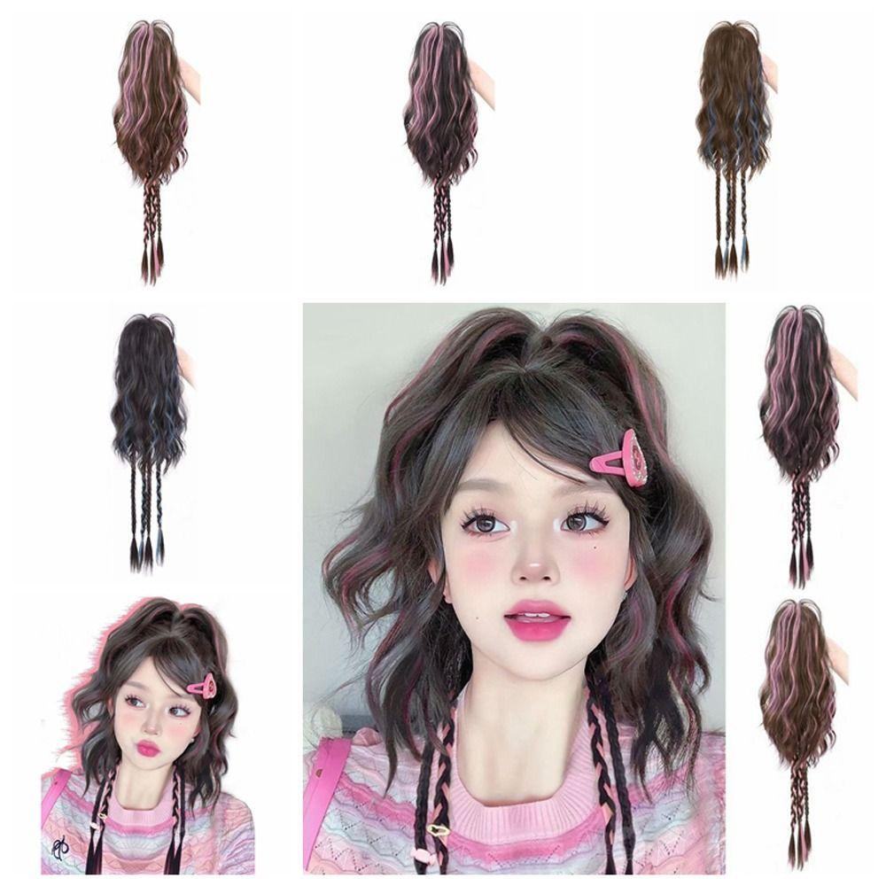 Tóc Giả daron1 Kiểu Tóc Đuôi Ngựa Xoăn Gợn Sóng Bắt Sáng y2k