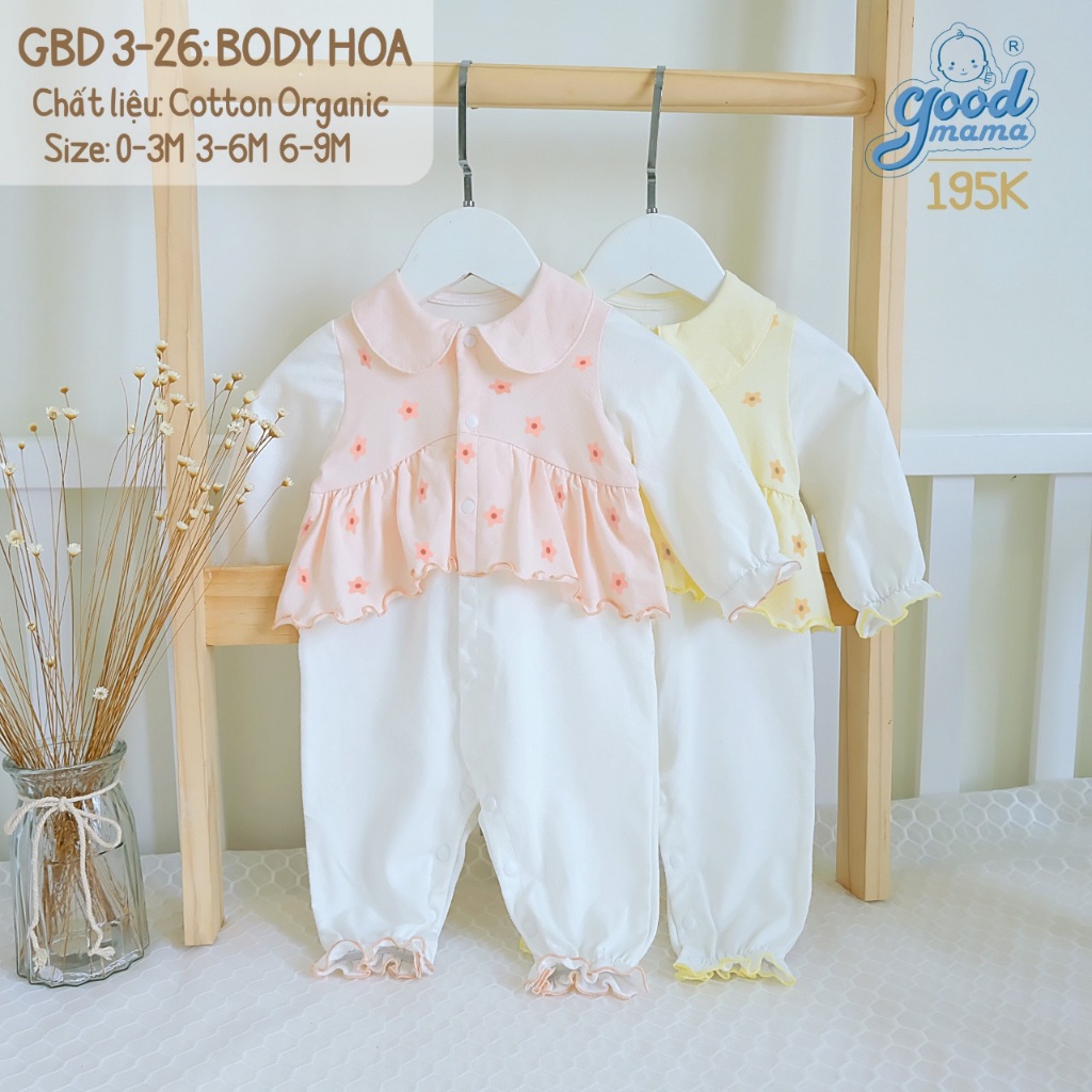 Body Hoa cho bé gái Goodmama, chất liệu Cotton Organic cao cấp.ms