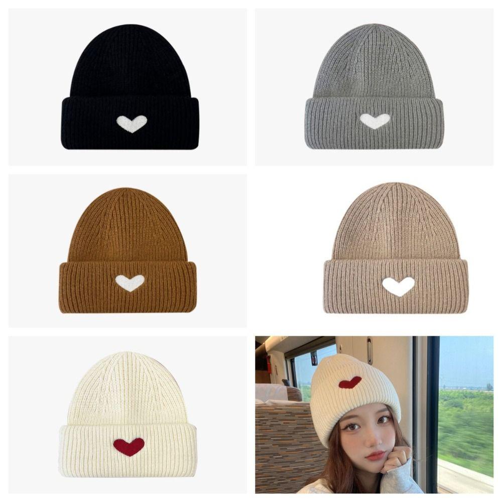 Mũ Len Dệt Kim Màu Trơn Mềm Mại Thêu Hình Trái Tim Đầu Lâu Phong Cách Đường Phố
