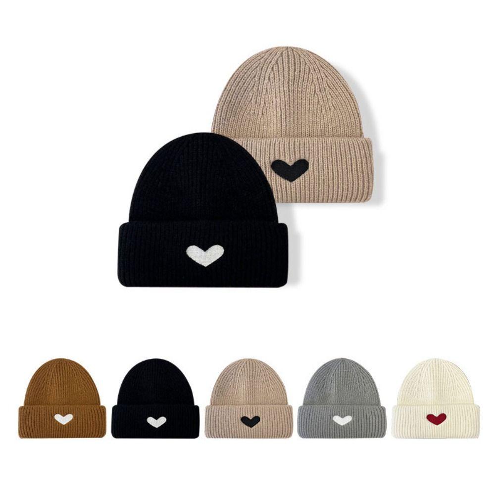 Mũ Len Dệt Kim Màu Trơn Mềm Mại Thêu Hình Trái Tim Đầu Lâu Phong Cách Đường Phố