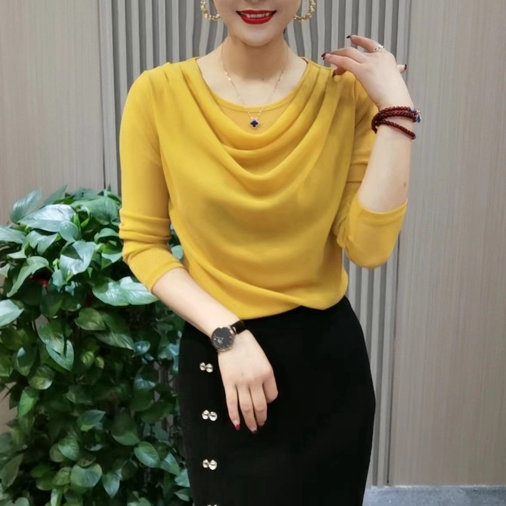 Mới Áo Sơ Mi Tay Dài Màu Trơn Dễ Phối Đồ Thời Trang Cho Phụ Nữ Trung Niên