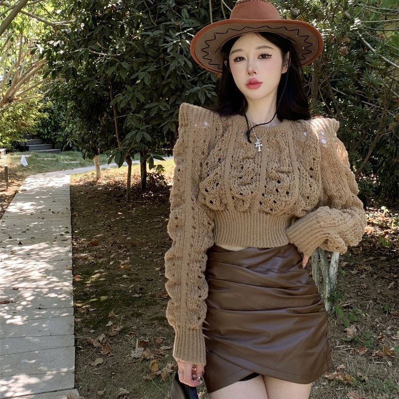 Áo sweater Dệt Kim Tay Phồng Xoắn Góc Phải Thời Trang Thu Đông 2022 Phong Cách Mới Cho Nữ