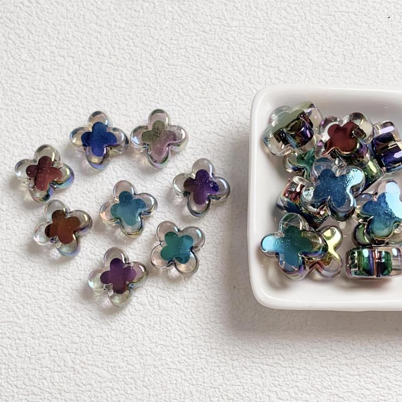 Set 10 Hạt Xỏ Lỗ Tai Thỏ Ngôi Sao / Tròn Bằng acrylic Màu Đen Trang Trí Điện Thoại diy