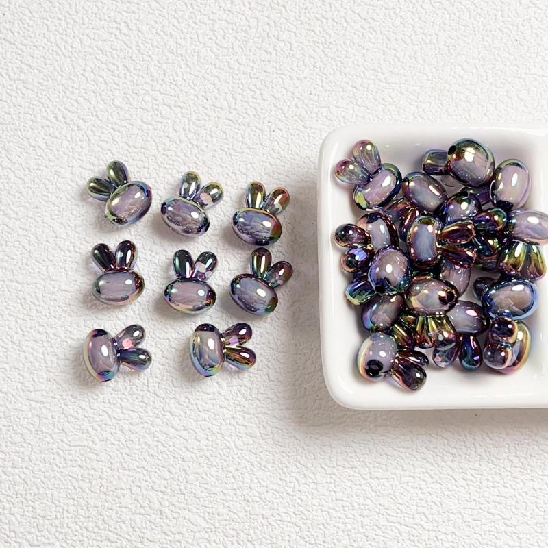 Set 10 Hạt Xỏ Lỗ Tai Thỏ Ngôi Sao / Tròn Bằng acrylic Màu Đen Trang Trí Điện Thoại diy