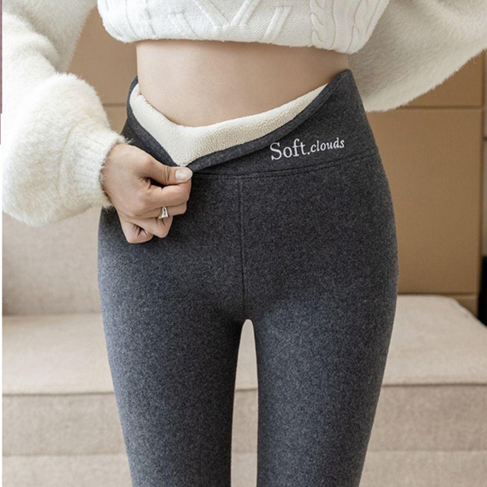 Yunhi Quần Legging Lót Lông Cừu Dày Dặn Mềm Mại Lưng Cao Giữ Ấm Mùa Thu Đông Cho Nữ