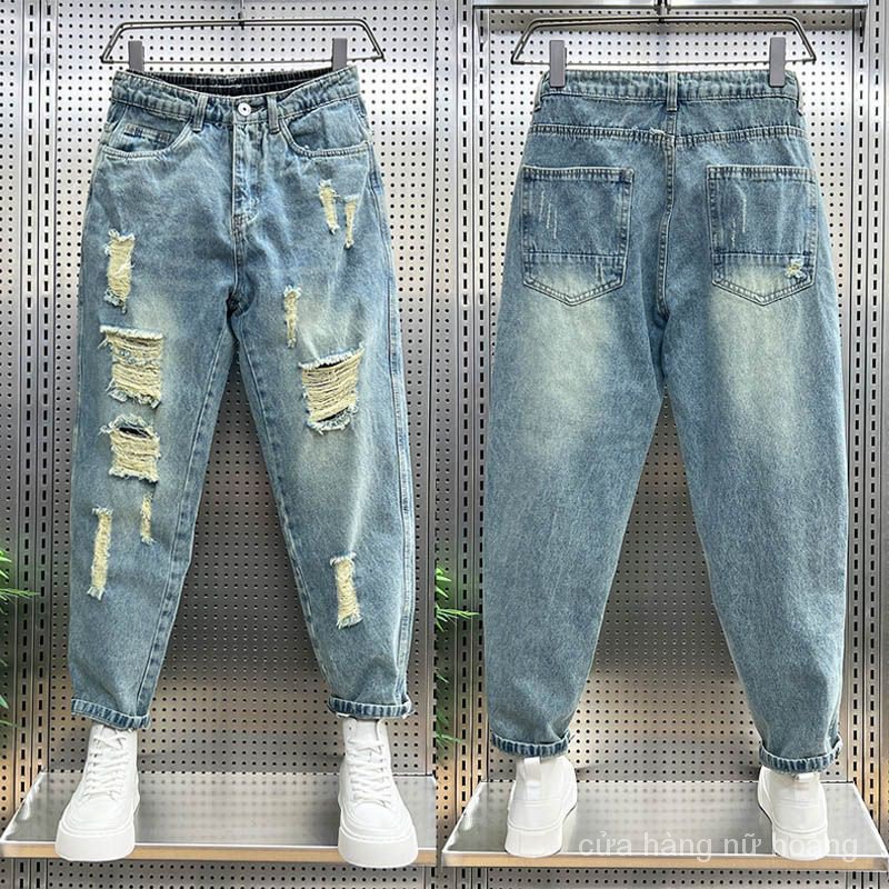 Quần jeans harem Mỏng Dáng Rộng Thiết Kế Rách Thời Trang Mùa Hè 2023 Dành Cho Nam Giới
