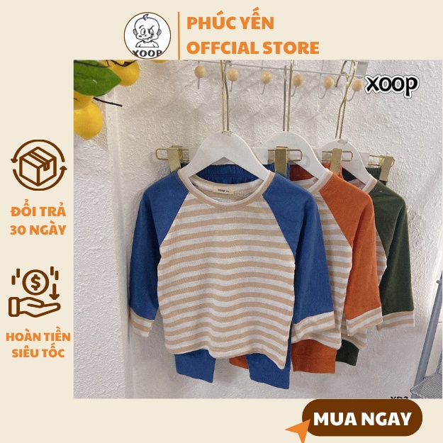 Đồ Bộ dài tay XOOP cotton xược kẻ ngang giáp lăng cho bé trai bé gái (10-22kg) XD2,Bộ thời trang Shop Phúc Yến