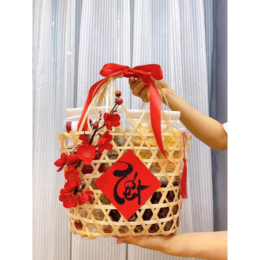 Lẵng quà giỏ tre đựng quà Tết, bánh trung thu, làn tre quà tặng, trứng, decor, trang trí