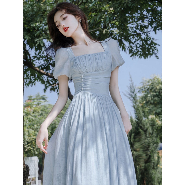 Đầm Tay Phồng Cổ Vuông Thiết Kế Mới Xinh Xắn Thời Trang Theo Phong Cách Pháp