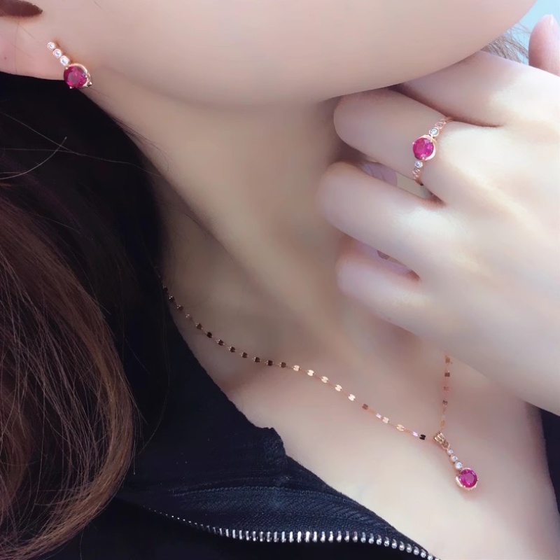 Bộ Trang Sức Vòng cổ Nhẫn Và Bông Tai Mạ Vàng Hồng 14k Thời Trang 585 Dành Cho Nữ