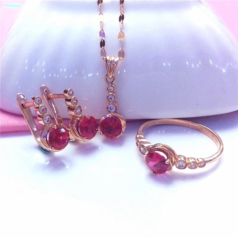 Bộ Trang Sức Vòng cổ Nhẫn Và Bông Tai Mạ Vàng Hồng 14k Thời Trang 585 Dành Cho Nữ