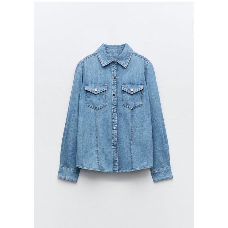 Zara Áo Sơ Mi denim Tay Dài Có Túi Phối Nút Kim Loại Thời Trang Thu Đông 231879224