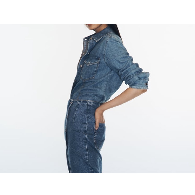 Zara Áo Sơ Mi denim Tay Dài Có Túi Phối Nút Kim Loại Thời Trang Thu Đông 231879224